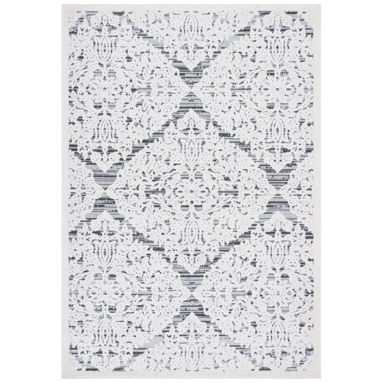 Ivory and Gray Geometric Indoor/Outdoor Area Rug
