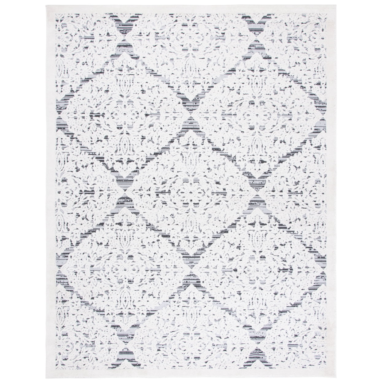 Ivory Geometric 9' x 12' Stain-Resistant Synthetic Rug