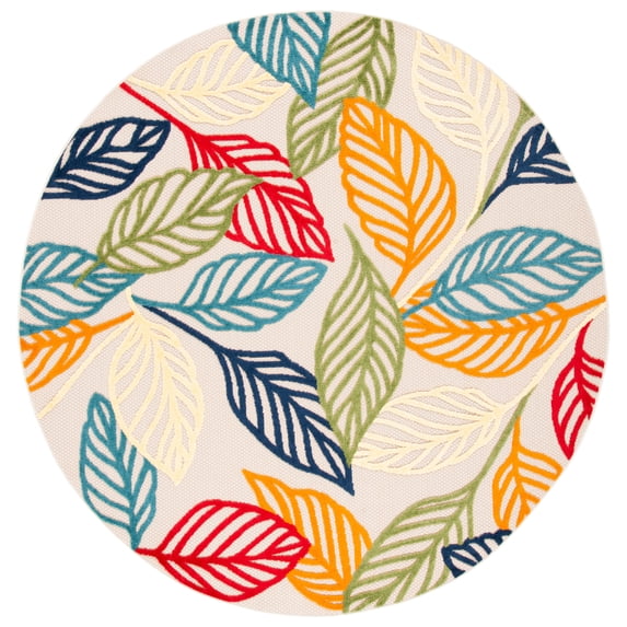SAFAVIEH Cabana Lindsay Botanical Indoor/Outdoor Area Rug, Ivory/Green, 6'7" x 6'7" Round