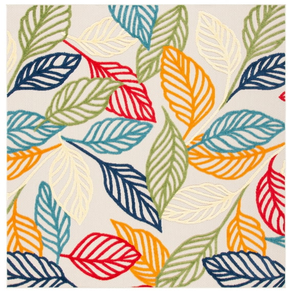 SAFAVIEH Cabana Lindsay Botanical Indoor/Outdoor Area Rug, Ivory/Green, 6'7" x 6'7" Square