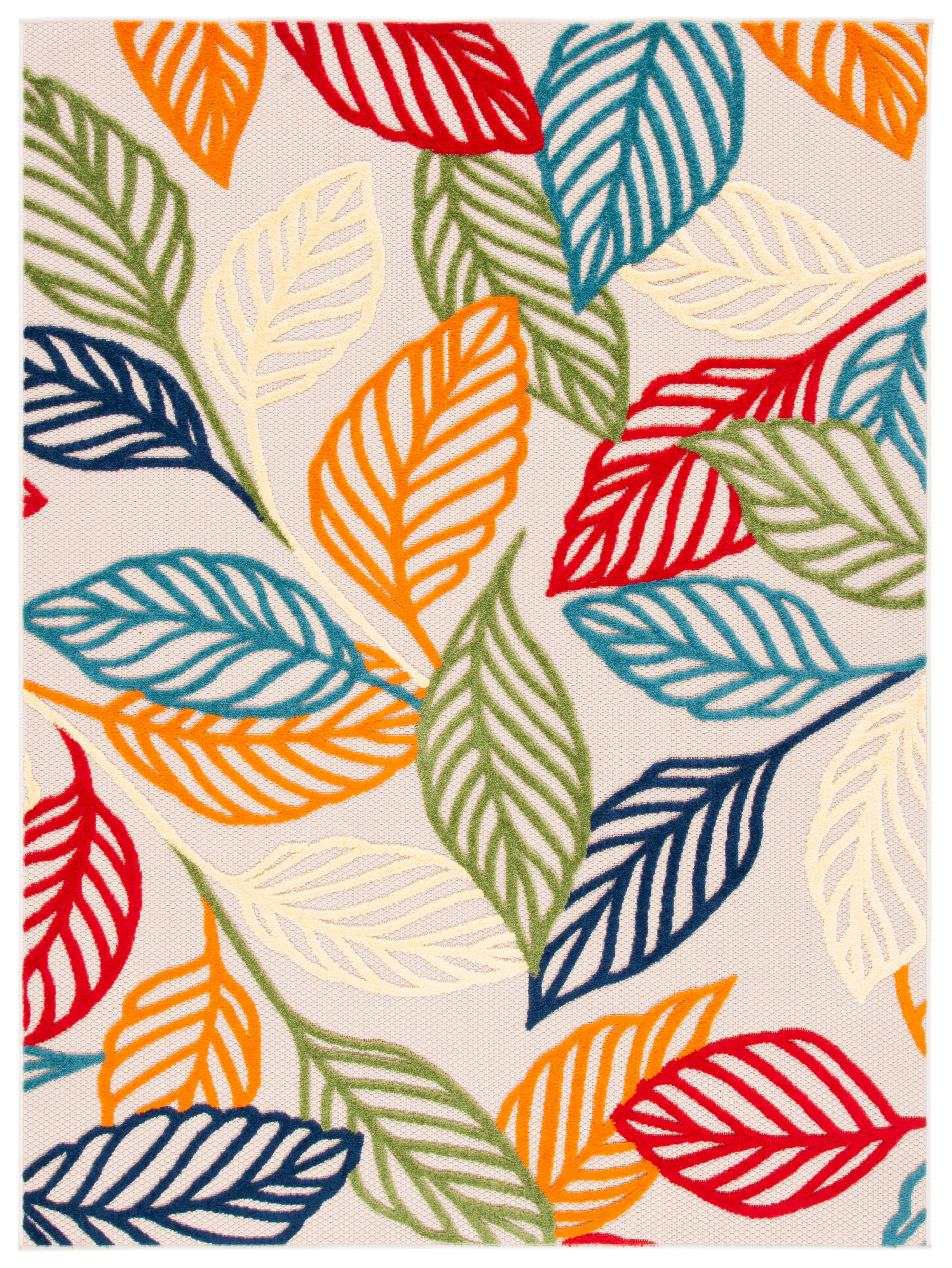 Ivory and Multicolor Floral Synthetic Rectangular Area Rug