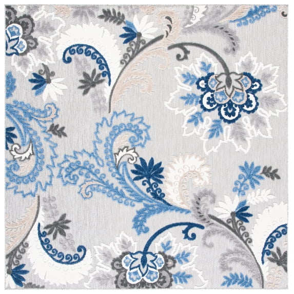 SAFAVIEH Cabana Lowell Floral Indoor/Outdoor Area Rug, Grey/Blue, 3' x 3' Square