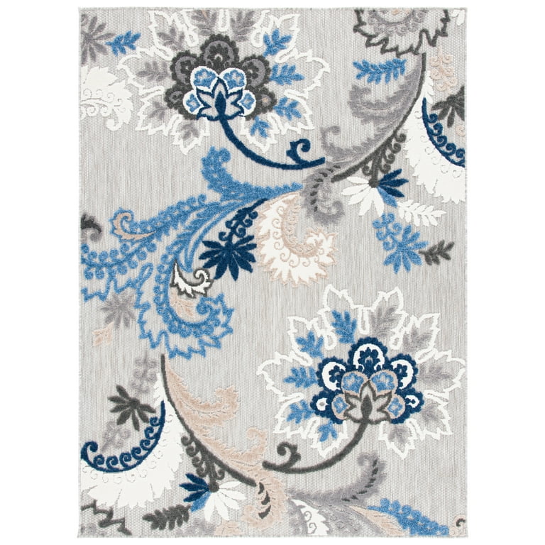 3' X 5' Blue and Gray Damask Indoor Outdoor Area Rug 3' X 5' Blue and Gray Damask Indoor Outdoor Area Rug