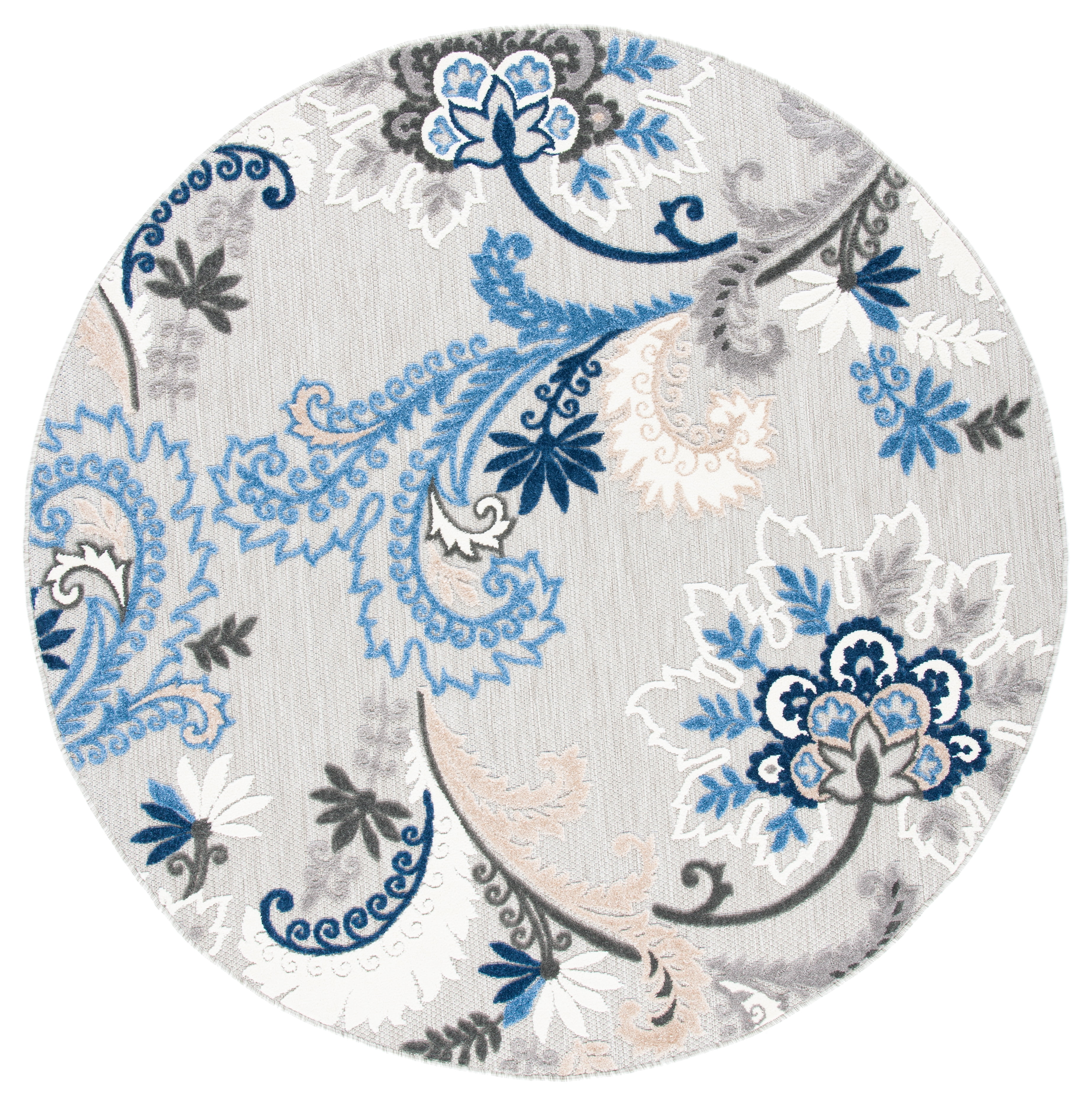 SAFAVIEH Cabana Lowell Floral Indoor/Outdoor Area Rug, Grey/Blue, 5'3" x 5'3" Round