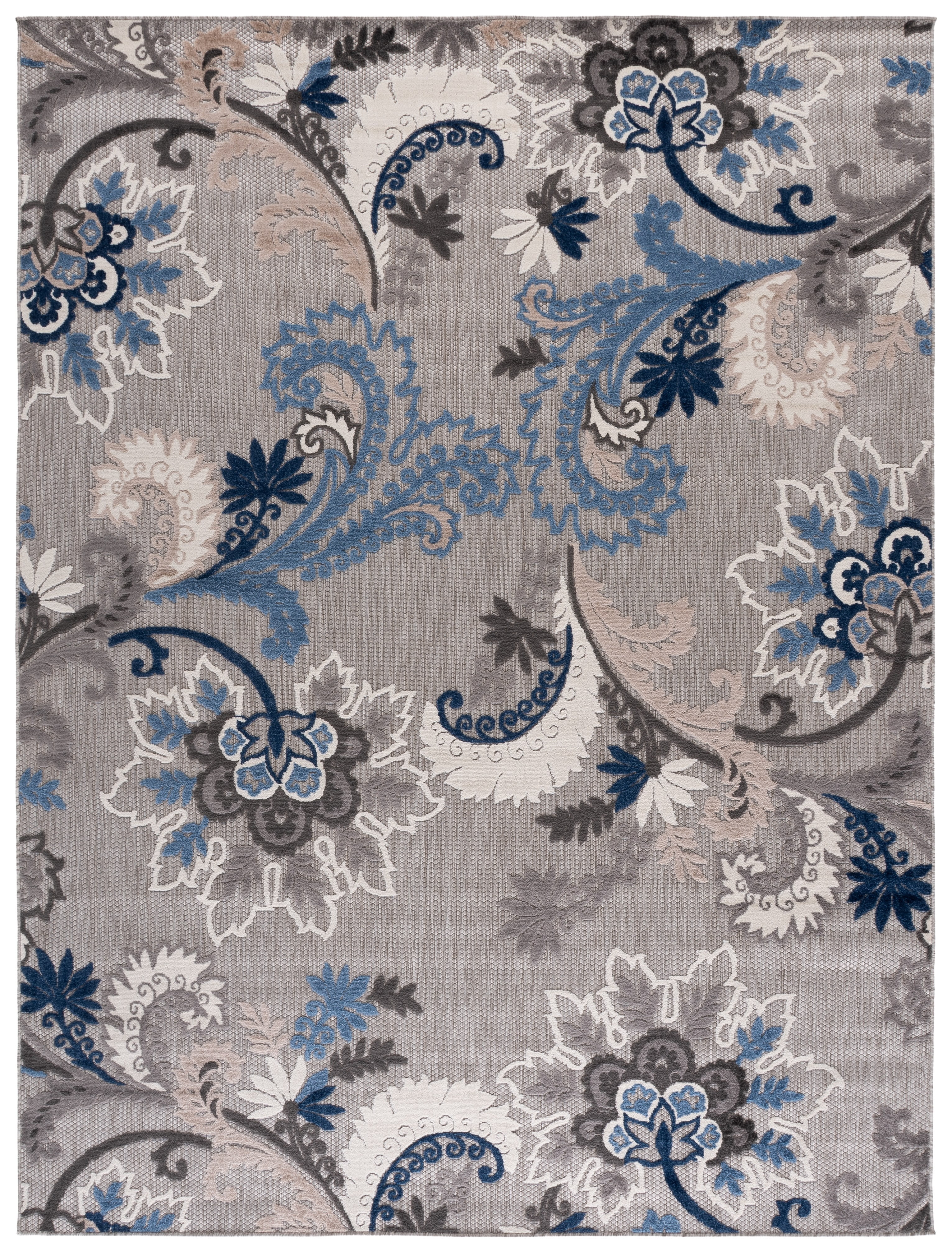 SAFAVIEH Cabana Lowell Floral Indoor/Outdoor Area Rug, Grey/Blue, 8' x 10'