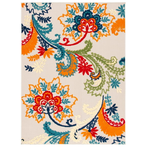 SAFAVIEH Cabana Lowell Floral Indoor/Outdoor Area Rug, Ivory/Blue, 2' x 3'