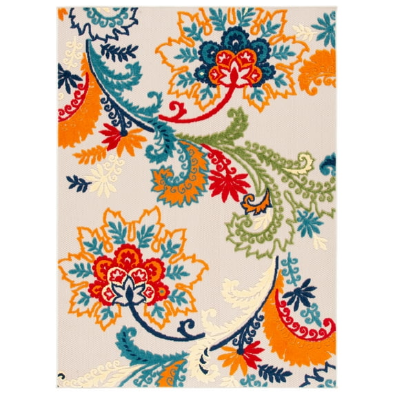 SAFAVIEH Cabana Lowell Floral Indoor/Outdoor Area Rug, Ivory/Blue, 6'7" x 9'