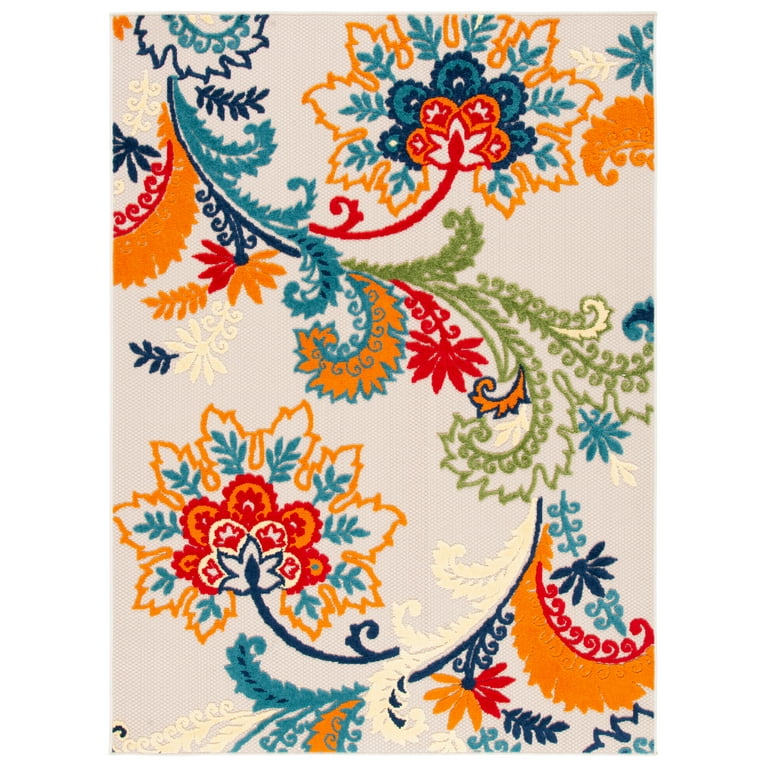 6' X 9' Ivory And Blue Floral Indoor Outdoor Area Rug 6' X 9' Ivory And Blue Floral Indoor Outdoor Area Rug