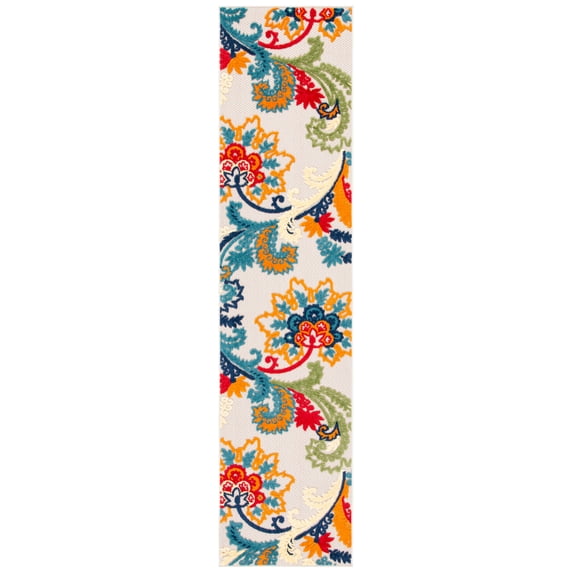 SAFAVIEH Cabana Lowell Floral Indoor/Outdoor Runner Rug, Ivory/Blue, 2'2" x 5'