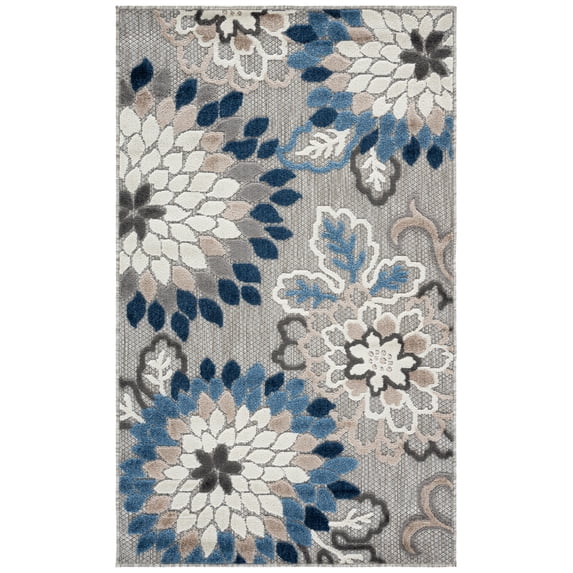 SAFAVIEH Cabana Michelle Floral Indoor/Outdoor Area Rug, Grey/Blue, 4'5" x 6'5"