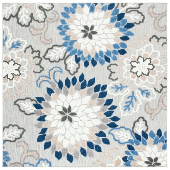 SAFAVIEH Cabana Michelle Floral Indoor/Outdoor Area Rug, Grey/Blue, 6'7" x 6'7" Square