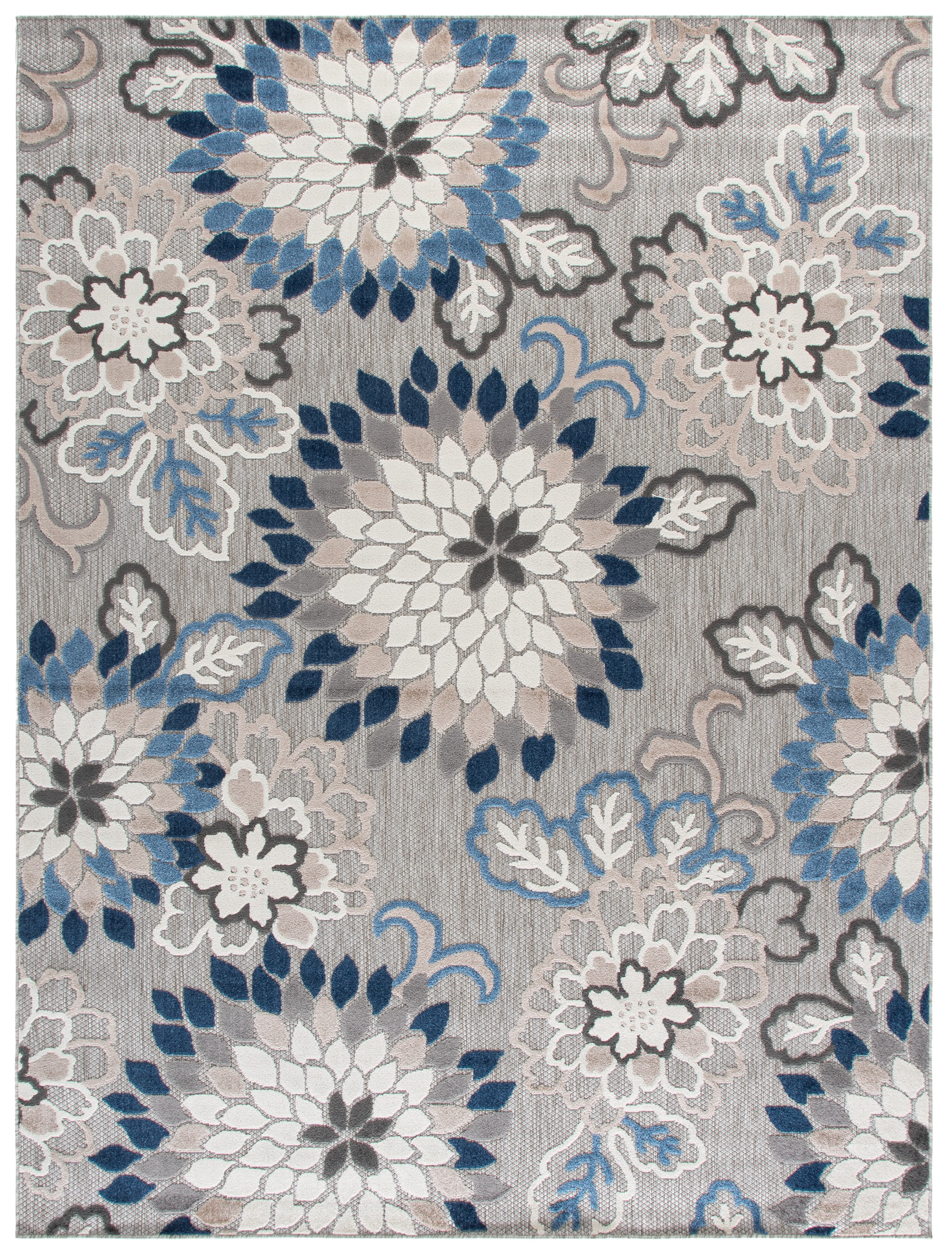 SAFAVIEH Cabana Michelle Floral Indoor/Outdoor Area Rug, Grey/Blue, 6'7" x 9'