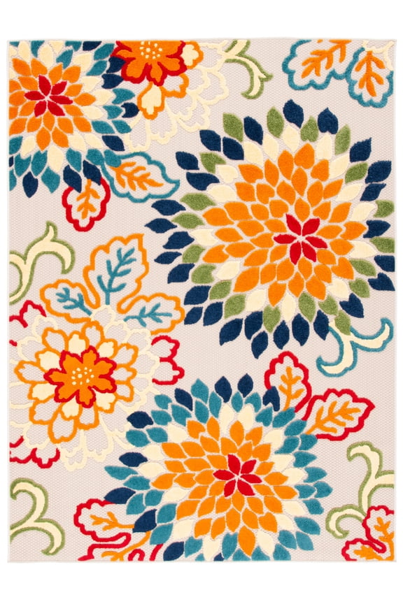 Cabana Michelle Floral Indoor/Outdoor Area Rug, Ivory/Orange, 10' x 14'