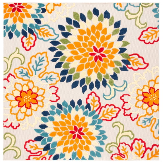 SAFAVIEH Cabana Michelle Floral Indoor/Outdoor Area Rug, Ivory/Orange, 4' x 4' Square