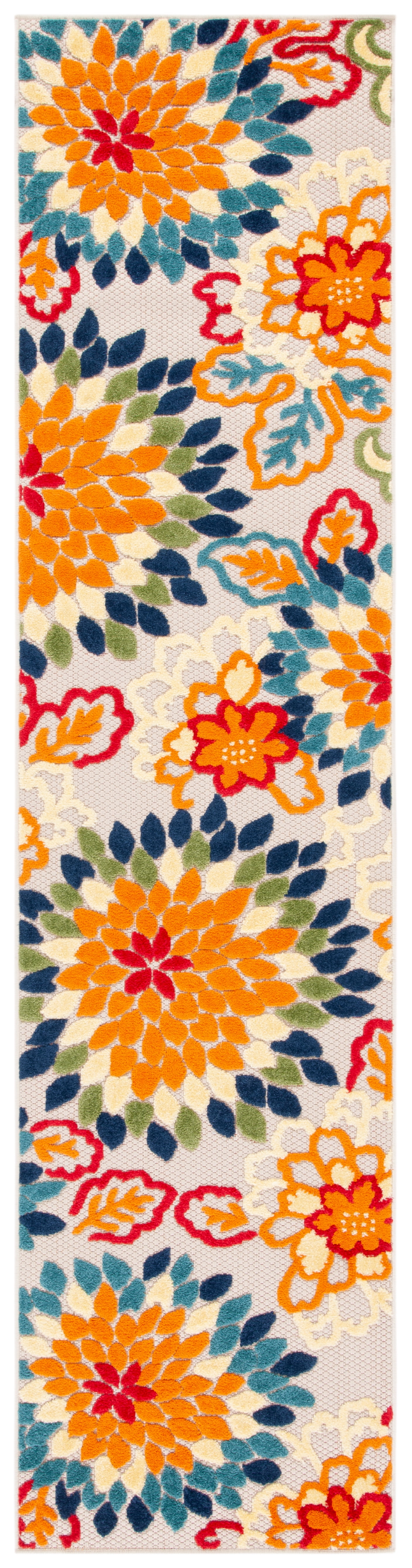 Ivory and Orange Floral Synthetic Runner Rug, 2'2" x 7'
