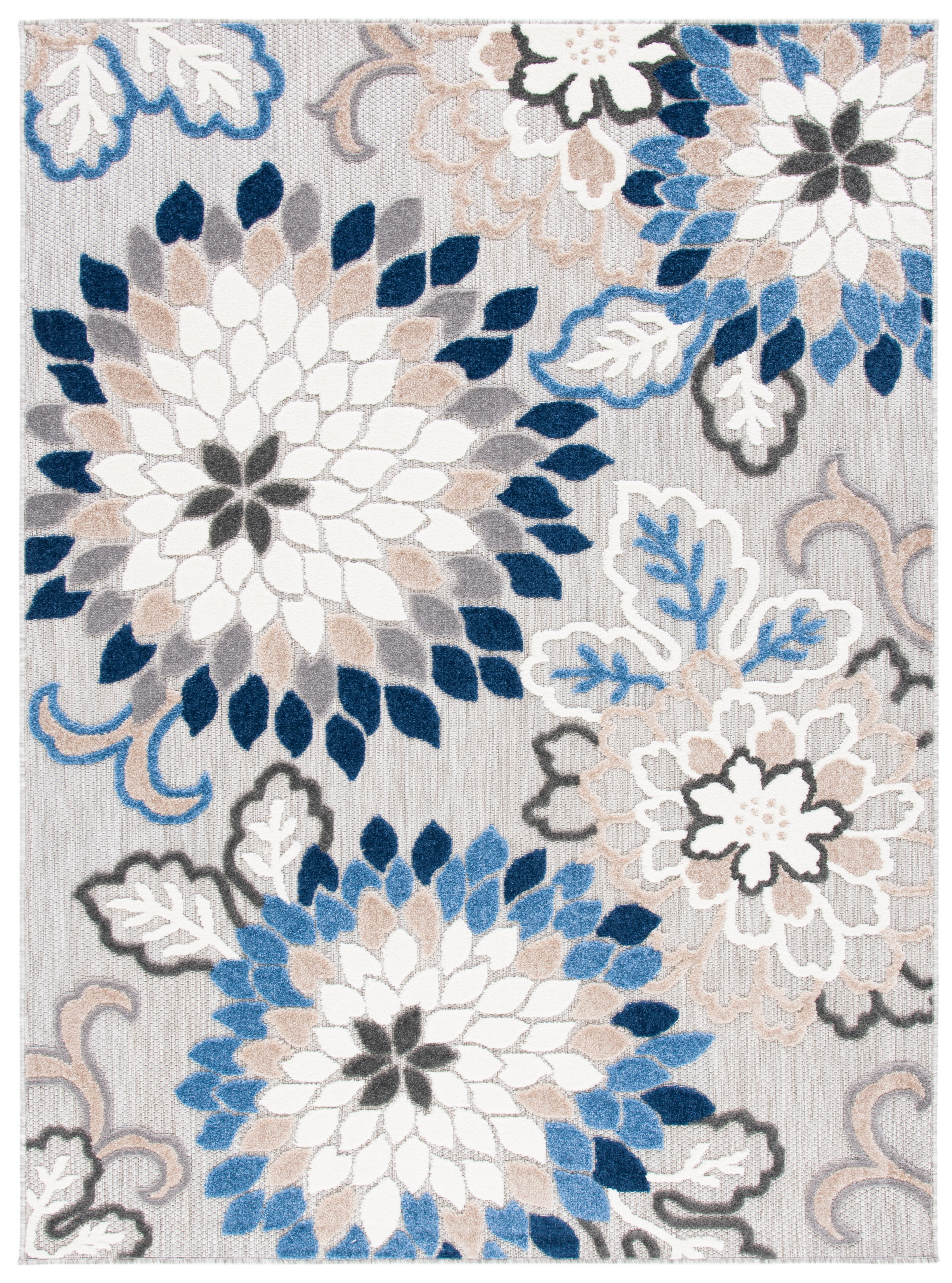 Ivory and Orange Floral Synthetic Rectangular Area Rug