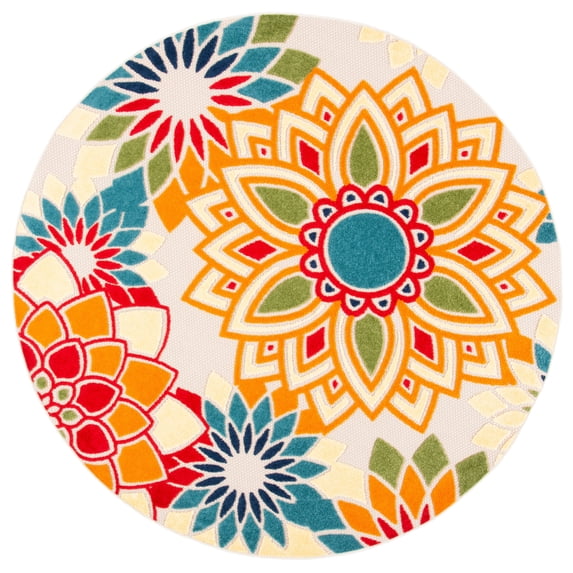 SAFAVIEH Cabana Molly Floral Indoor/Outdoor Area Rug, Ivory/Orange, 10' x 10' Round