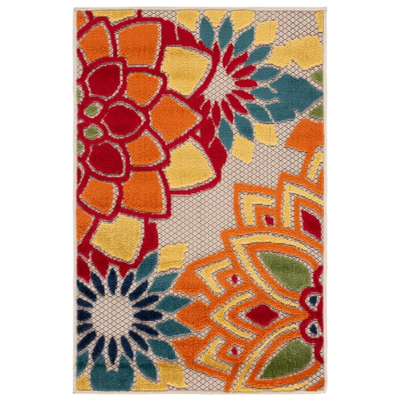 SAFAVIEH Cabana Molly Floral Indoor/Outdoor Area Rug, Ivory/Orange, 2' x 3'