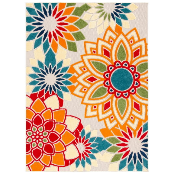 SAFAVIEH Cabana Molly Floral Indoor/Outdoor Area Rug, Ivory/Orange, 4'5" x 6'5"