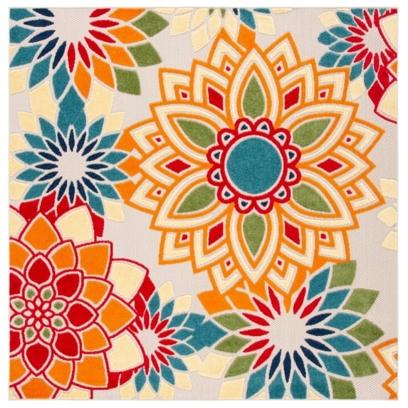 SAFAVIEH Cabana Molly Floral Indoor/Outdoor Area Rug, Ivory/Orange, 4' x 4' Square