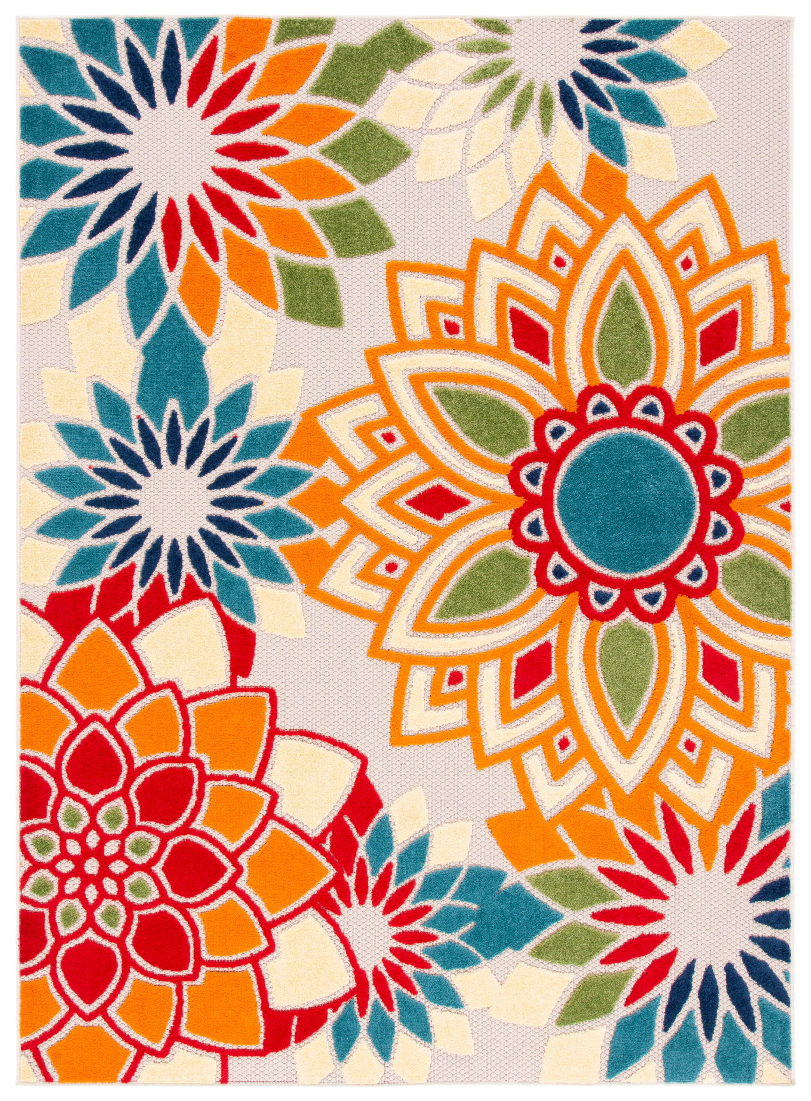 Ivory and Orange Floral Synthetic 8' x 10' Reversible Rug