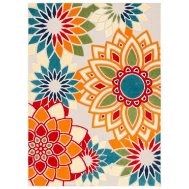 SAFAVIEH Cabana Molly Floral Indoor/Outdoor Area Rug, Ivory/Orange, 9' x 12'