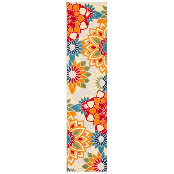 SAFAVIEH Cabana Molly Floral Indoor/Outdoor Runner Rug, Ivory/Orange, 2'2" x 13'