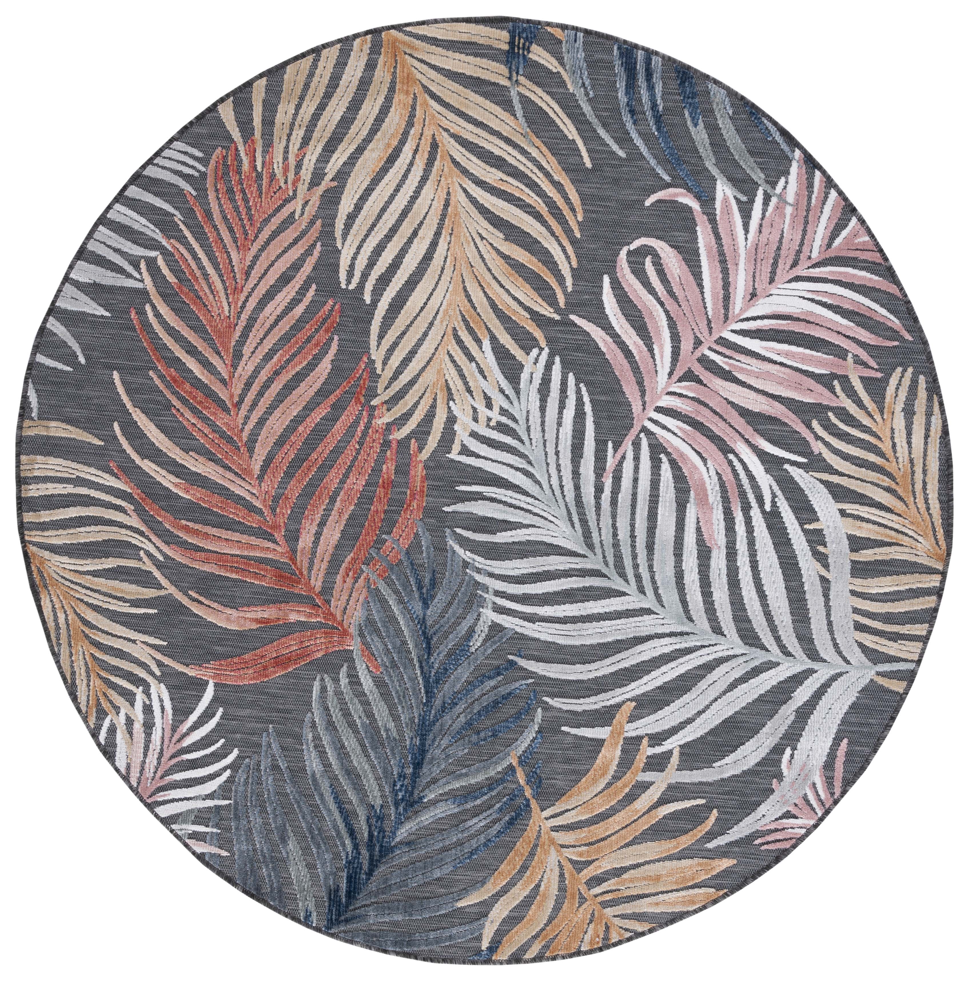 SAFAVIEH Cabana Oakley Botanical Indoor/Outdoor Area Rug, Black/Rust, 4' x 4' Round