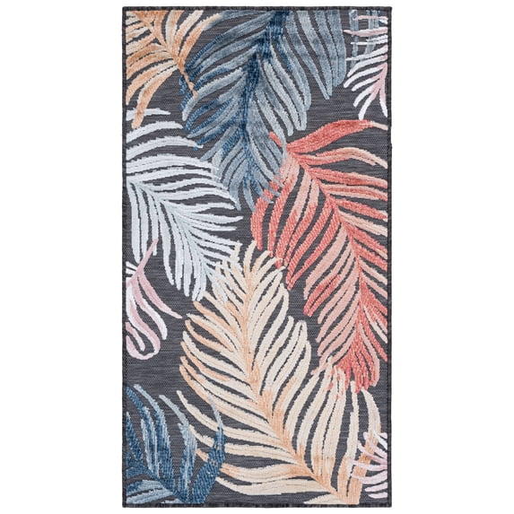SAFAVIEH Cabana Oakley Botanical Indoor/Outdoor Area Rug, Black/Rust, 4' x 6'
