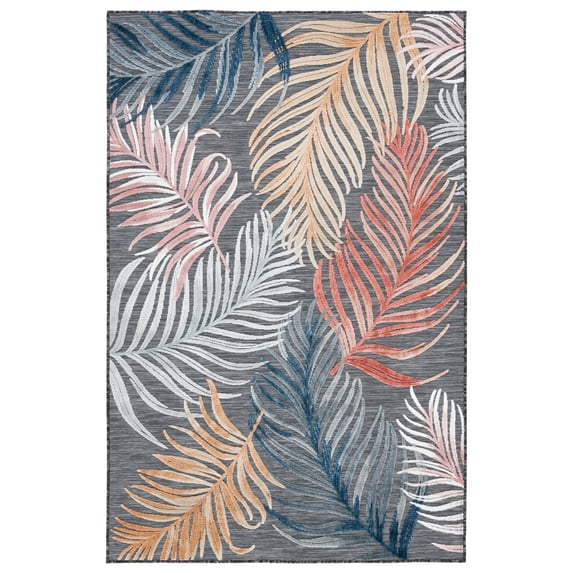 SAFAVIEH Cabana Oakley Botanical Indoor/Outdoor Area Rug, Black/Rust, 4' x 6'