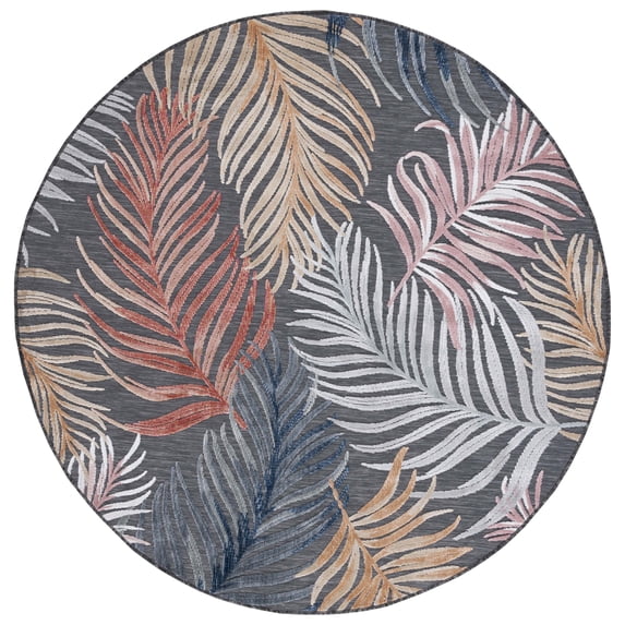 SAFAVIEH Cabana Oakley Botanical Indoor/Outdoor Area Rug, Black/Rust, 6'5" x 6'5" Round