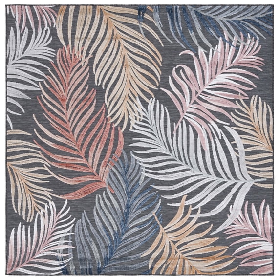 SAFAVIEH Cabana Oakley Botanical Indoor/Outdoor Area Rug, Black/Rust, 8' x 8' Square