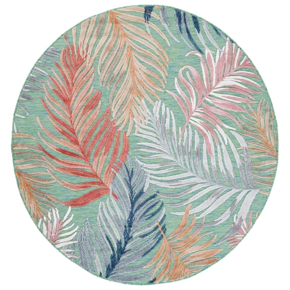 SAFAVIEH Cabana Oakley Botanical Indoor/Outdoor Area Rug, Green/Rust, 10' x 10' Round