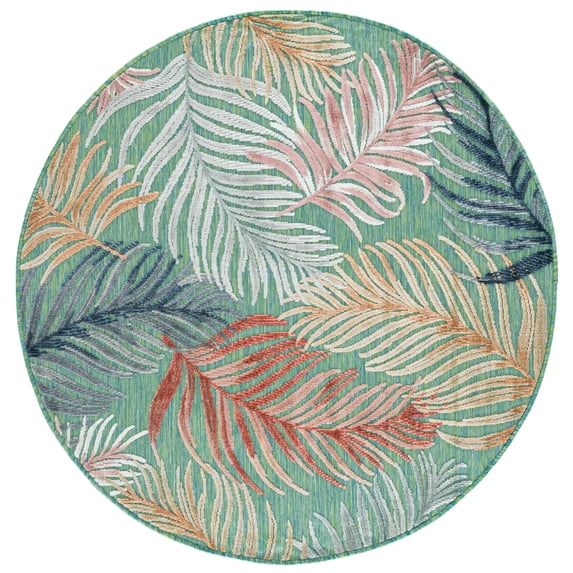SAFAVIEH Cabana Oakley Botanical Indoor/Outdoor Area Rug, Green/Rust, 5'1" x 5'1" Round