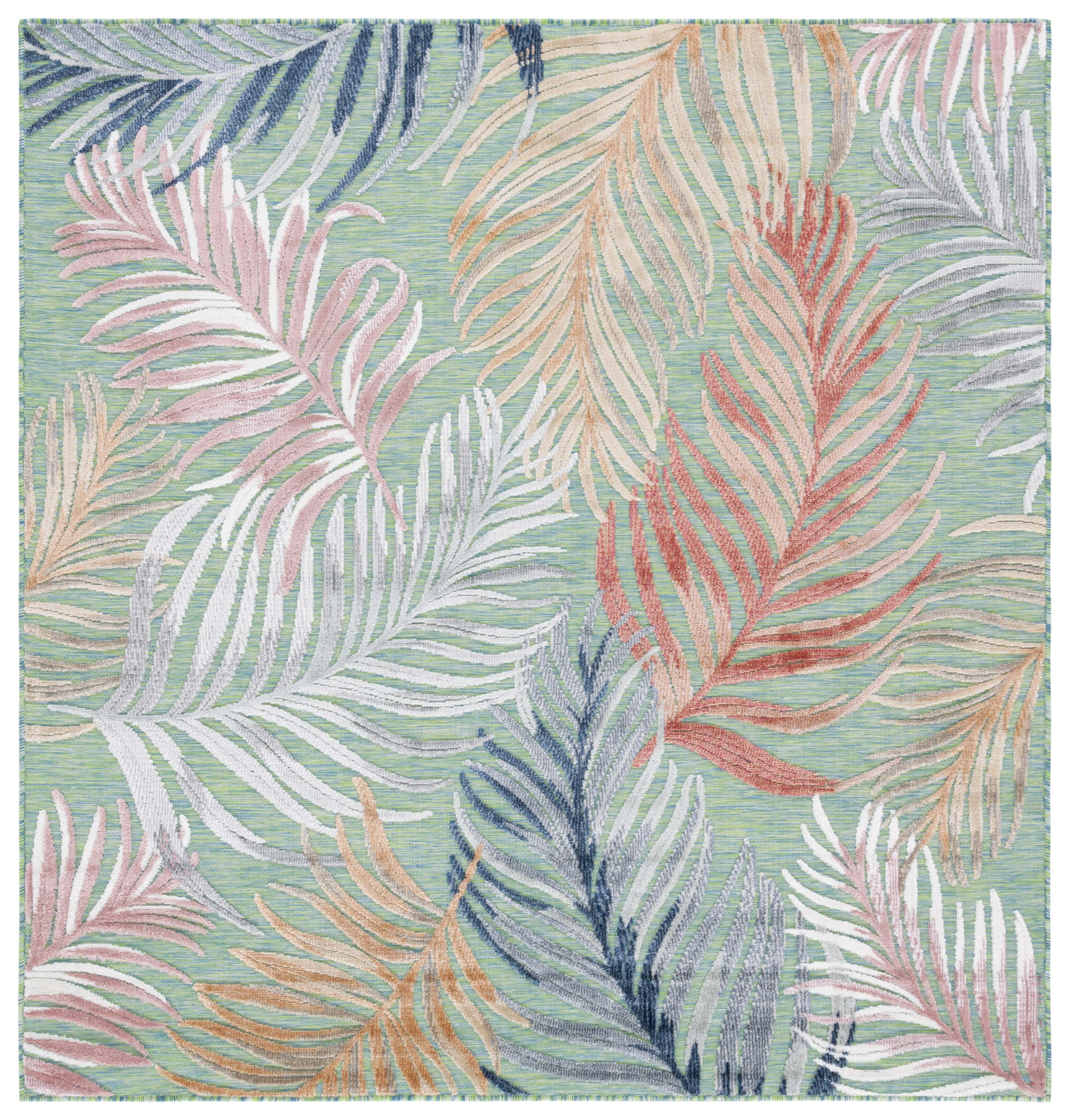 SAFAVIEH Cabana Oakley Botanical Indoor/Outdoor Area Rug, Green/Rust, 5'1" x 5'1" Square