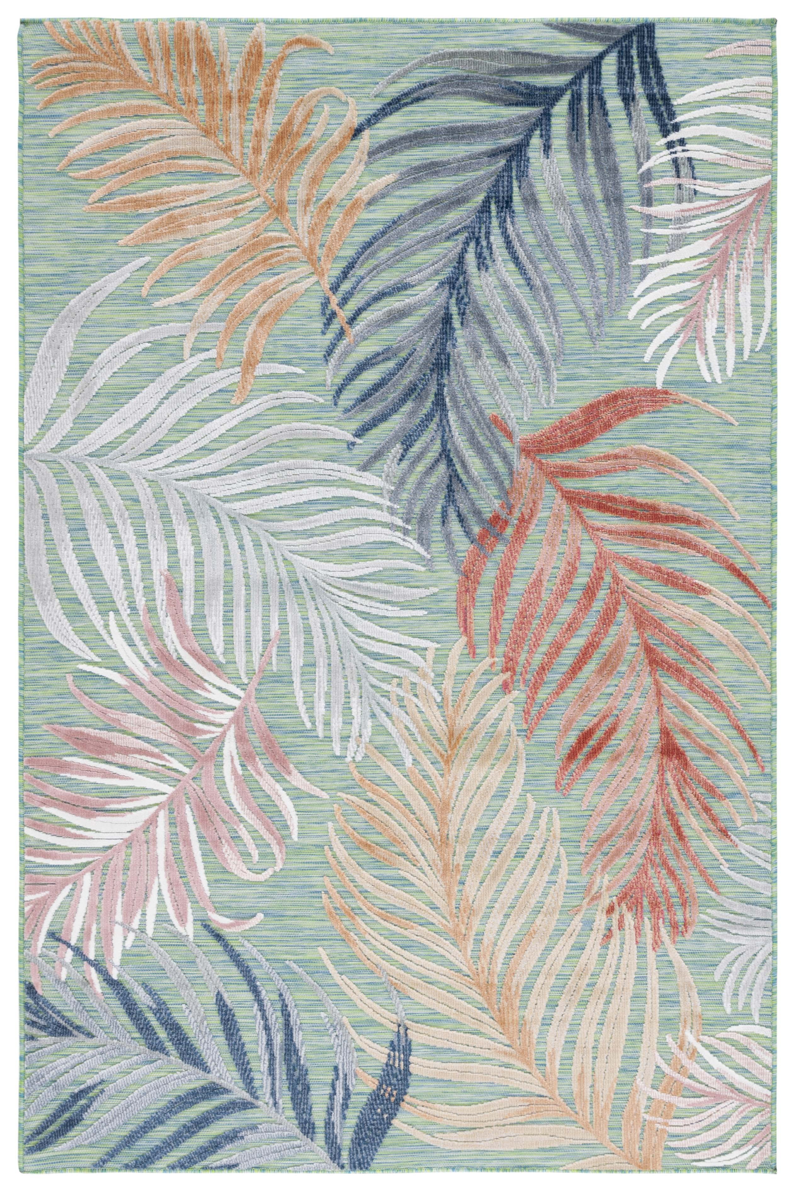 SAFAVIEH Cabana Oakley Botanical Indoor/Outdoor Area Rug, Green/Rust, 5'1" x 7'6"