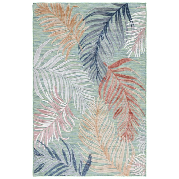 SAFAVIEH Cabana Oakley Botanical Indoor/Outdoor Area Rug, Green/Rust, 6'5" x 9'6"