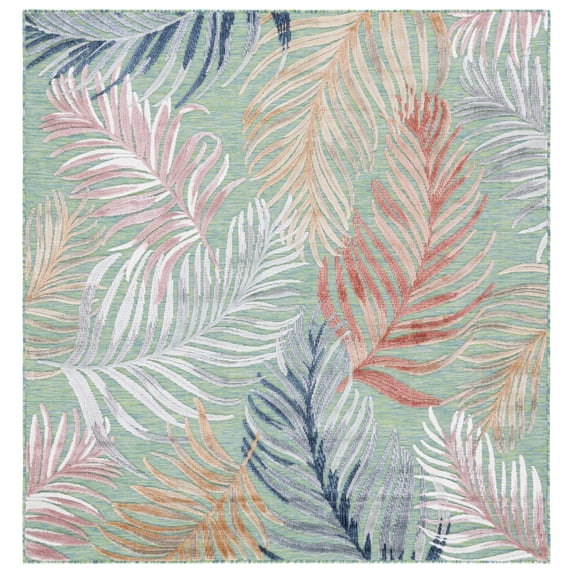SAFAVIEH Cabana Oakley Botanical Indoor/Outdoor Area Rug, Green/Rust, 8' x 8' Square