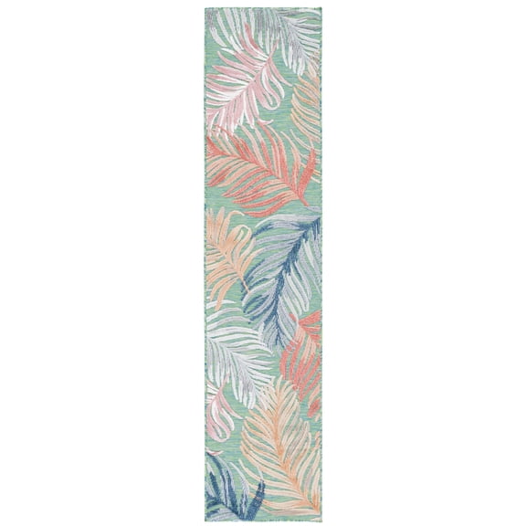 SAFAVIEH Cabana Oakley Botanical Indoor/Outdoor Runner Rug, Green/Rust, 2' x 5'