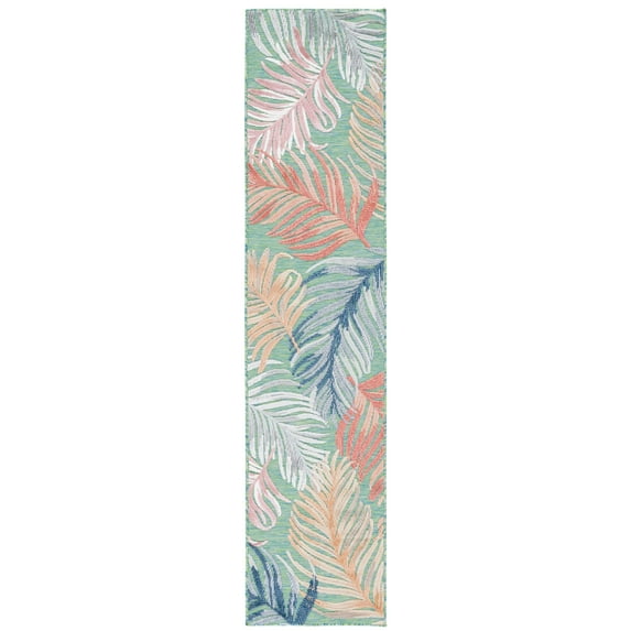 SAFAVIEH Cabana Oakley Botanical Indoor/Outdoor Runner Rug, Green/Rust, 2' x 6'7"