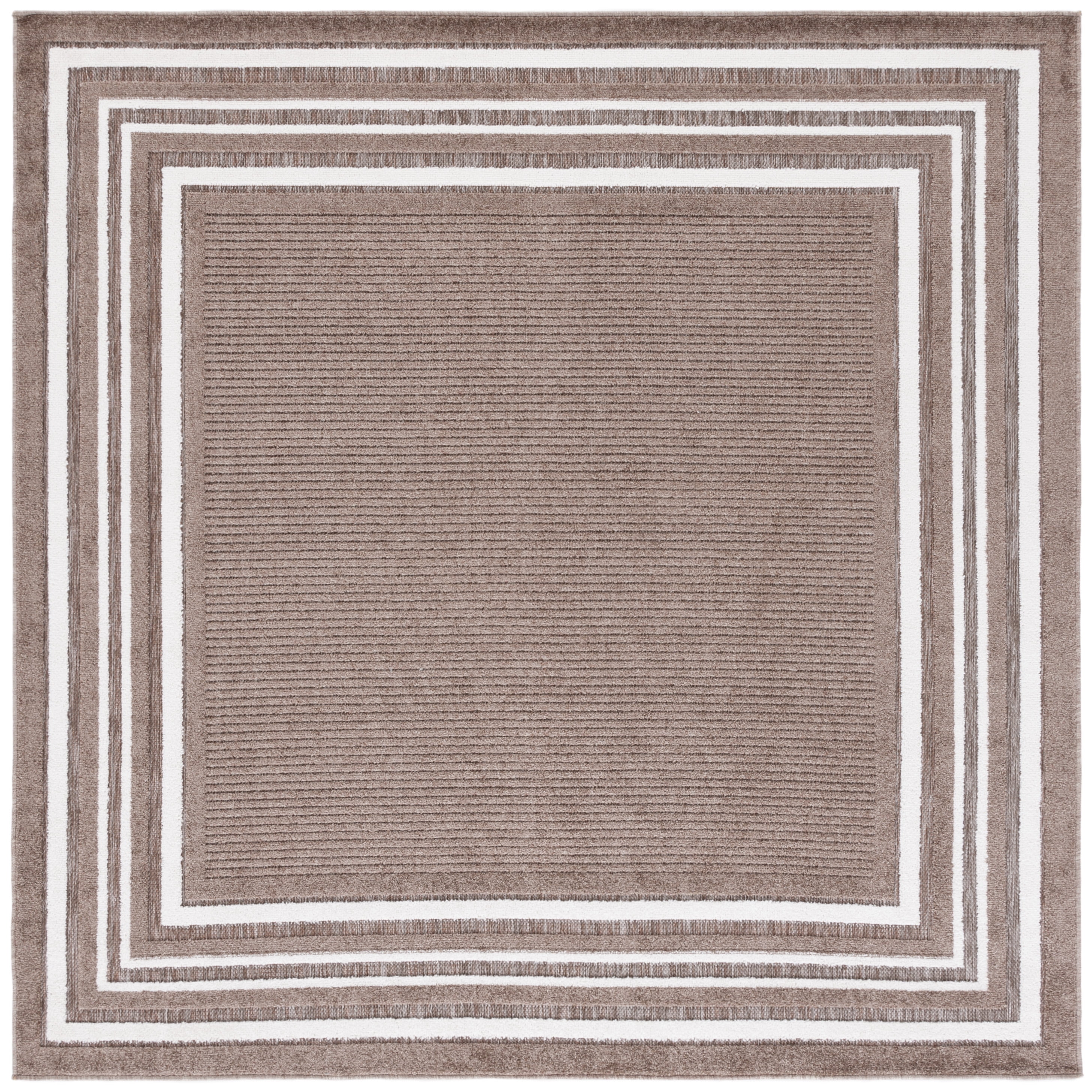 SAFAVIEH Cabana Rado Bordered Indoor/Outdoor Area Rug, Brown/Ivory, 6'7" x 6'7" Square