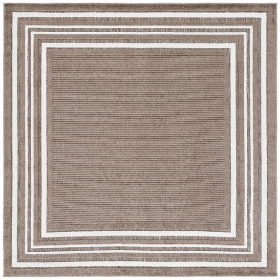 SAFAVIEH Cabana Rado Bordered Indoor/Outdoor Area Rug, Brown/Ivory, 6'7" x 6'7" Square