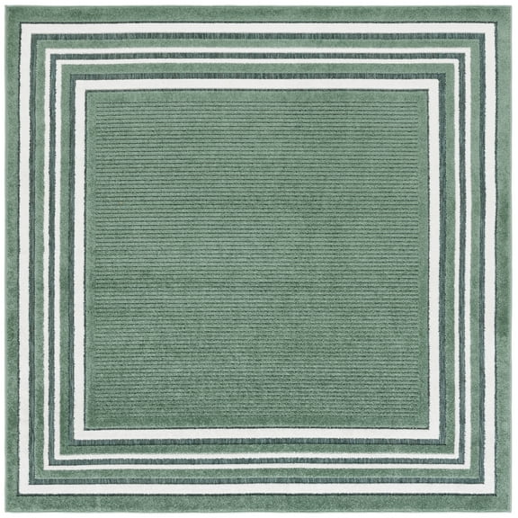 SAFAVIEH Cabana Rado Bordered Indoor/Outdoor Area Rug, Green/Ivory, 6'7" x 6'7" Square