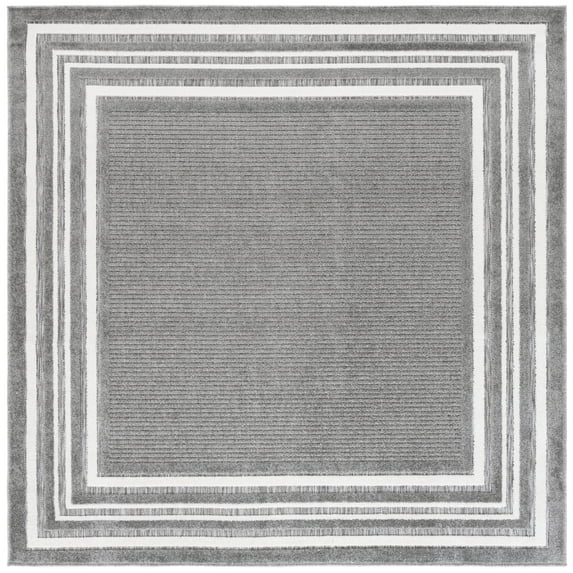SAFAVIEH Cabana Rado Bordered Indoor/Outdoor Area Rug, Grey/Ivory, 6'7" x 6'7" Square