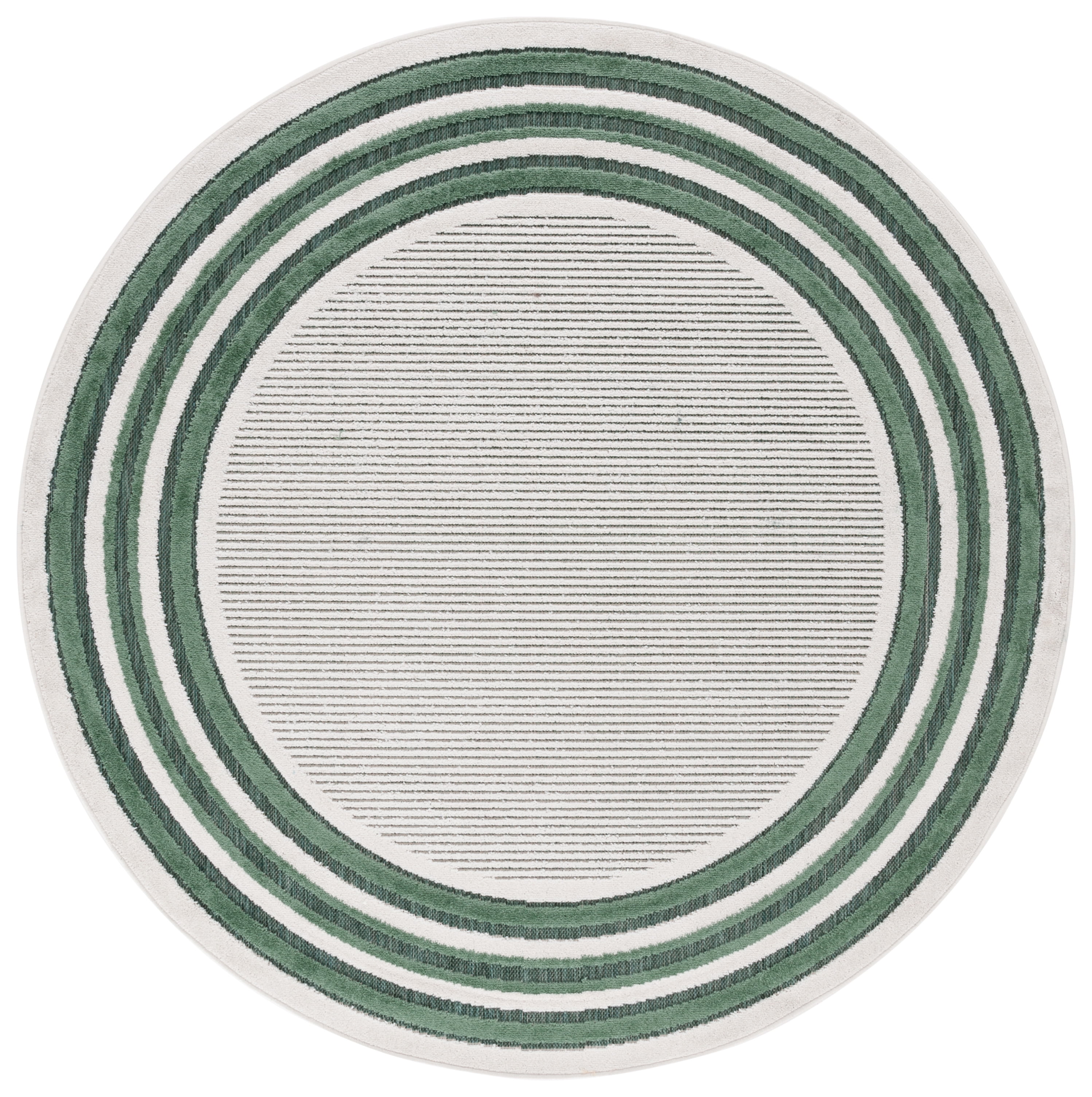 SAFAVIEH Cabana Rado Bordered Indoor/Outdoor Area Rug, Ivory/Green, 6'7" x 6'7" Round