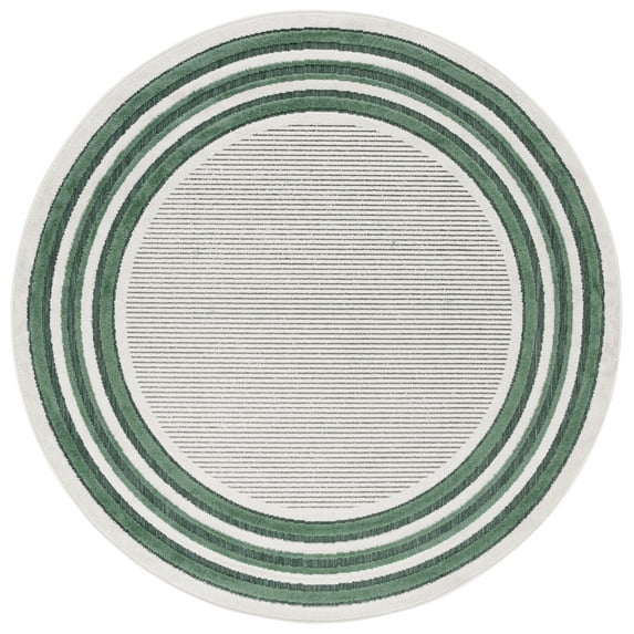 SAFAVIEH Cabana Rado Bordered Indoor/Outdoor Area Rug, Ivory/Green, 6'7" x 6'7" Round
