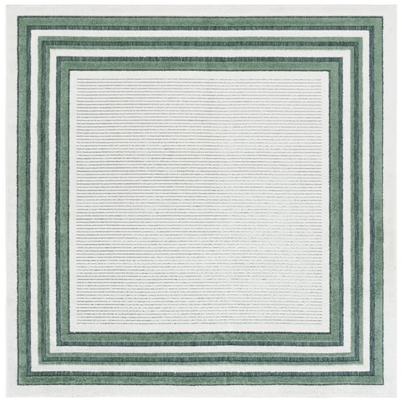 SAFAVIEH Cabana Rado Bordered Indoor/Outdoor Area Rug, Ivory/Green, 6'7" x 6'7" Square