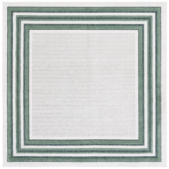 SAFAVIEH Cabana Rado Bordered Indoor/Outdoor Area Rug, Ivory/Green, 6'7" x 6'7" Square
