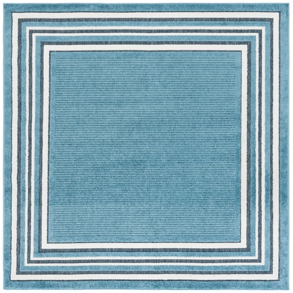 SAFAVIEH Cabana Rado Bordered Indoor/Outdoor Area Rug, Turquoise/Ivory, 6'7" x 6'7" Square
