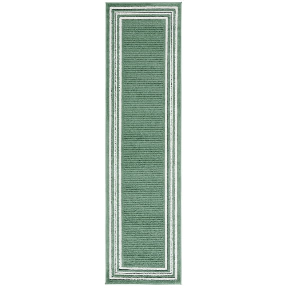 SAFAVIEH Cabana Rado Bordered Indoor/Outdoor Runner Rug, Green/Ivory, 2'2" x 8'